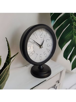 Siyah Metal Masa Saati, Ofis ve Salon Dekorasyonu, 25X20 cm