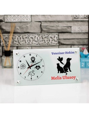 Renkli Masa Üstü Cam Saat, Veterinerlere Özel, Şık ve Zarif Tasarım