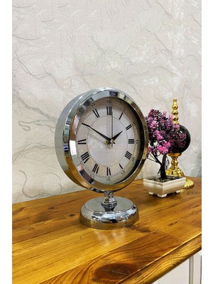 Şık 25X20 cm Krom Metal Masa Saati, Zarif ve Modern Tasarım
