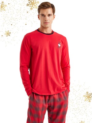 Erkek Uzun Kol Kırmızı Yılbaşı Temalı Pijama Takım C1T9N5O04