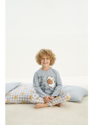 Erkek Çocuk Uzun Kol Mavi Pijama Takım C6T5N7O8