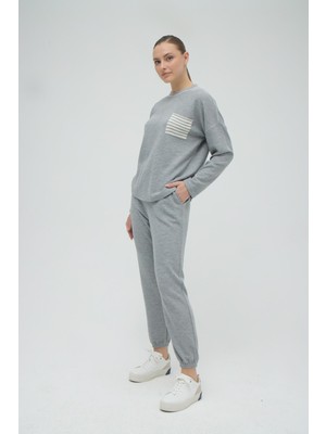 Kadın Uzun Kol Gri Melanj Pijama Takım C5T2N2O12