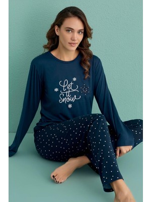 Kadın Uzun Kol Sandy Lacivert Pijama Takım C1T9N1O02-23