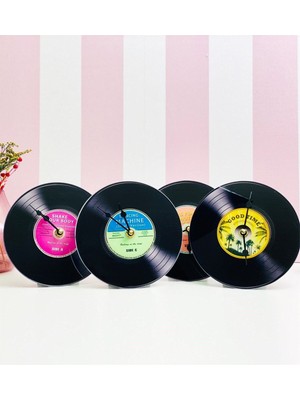 Renkli Nostaljik Plak Tasarımlı Şık Masa Saati