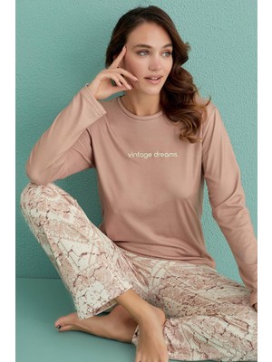 Coton House Kadın Uzun Kol Thermal Kahverengi Pijama Takım C1T4N1O02-6