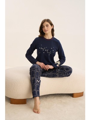 Kadın Uzun Kol Lacivert Pijama Takım C0T8N9O51