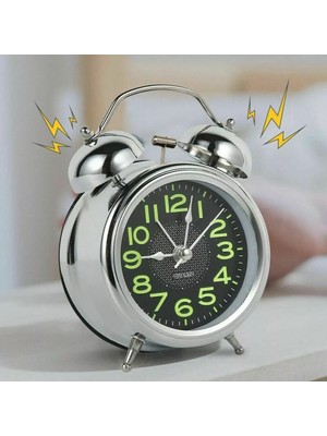 Gri Metal Vintage Işıklı Büyük Boy Masa Üstü Çalar Saat
