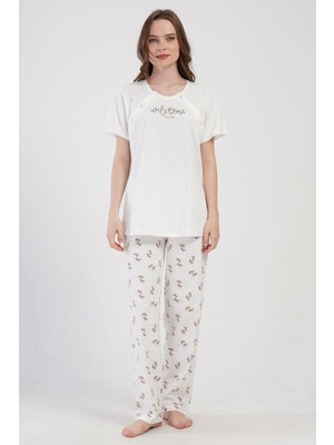 Kadın Kısa Kol Lohusa Beyaz Pijama Takımı C8T2N3O804