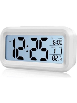 Fotoselli LED Dijital Masa Saati, Otomatik Gece Aydınlatmalı, Beyaz Renk