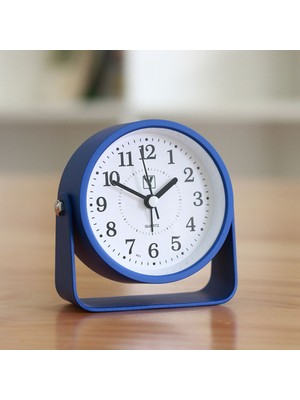 Mavi Metal Döner Masa Saati, Alarm Fonksiyonlu, 10X10 Cm, Sürpriz Hediye ile Birlikte