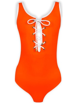 Look Me Askılı Kuşgözü Tasarım Sport  Turuncu 50UV Kız Çocuk Mayo By Nessi Byrd