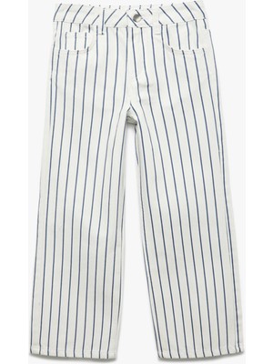 Koton Pamuklu Çizgili Geniş Paça Jean Pantolon
