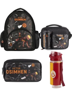 Galatasaray Lisanslı Victor Osmhen Parçalı Suni Deri Okul Sırt Çanta Seti 4 Lü Çanta Seti