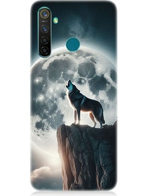 Realme 5 Pro Uyumlu Dolunayda Uluyan Kurt  Desenli Silikon Kılıf