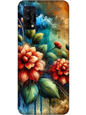 Realme 7 Pro Uyumlu Kırmızı Çiçek ve Tomurcuklar  Desenli Silikon Kılıf