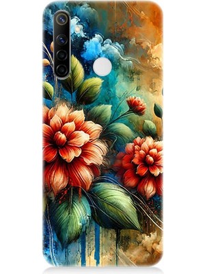 Realme 6i Uyumlu Kırmızı Çiçek ve Tomurcuklar  Desenli Silikon Kılıf