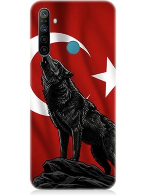 Realme 5i Uyumlu Ay Yıldızlı Uluyan Kurt  Desenli Silikon Kılıf