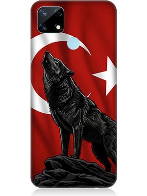 Realme C17 Uyumlu Ay Yıldızlı Uluyan Kurt  Desenli Silikon Kılıf