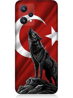 Realme 9 Pro 5g Uyumlu Bayrak Önünde Uluyan Kurt  Desenli Silikon Kılıf