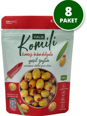Komili Kırmızı Biber Dolgulu Yeşil Zeytin 8X170G