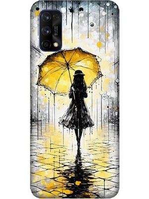 Realme 7 Pro Uyumlu Yağmurda Sarı Şemsiye Altında  Desenli Silikon Kılıf