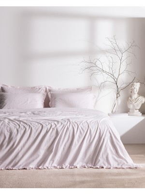 Madame Coco Julien King Size %100 Pamuk Fırfırlı Çarşaflı Nevresim Takımı - Pudra