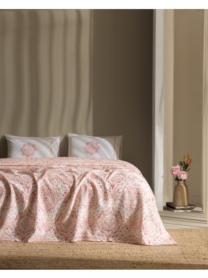 Alard King Size %100 Pamuk Karde Baskılı Pike Takımı - Mercan