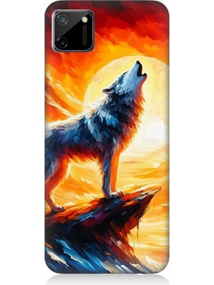 Realme C11 Uyumlu Kayalıkta Uluyan Kurt Yalnızlığı  Desenli Silikon Kılıf