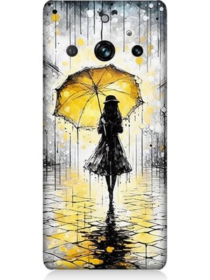 Realme 11 Pro Plus Uyumlu Yağmurda Sarı Şemsiye Altında  Desenli Silikon Kılıf