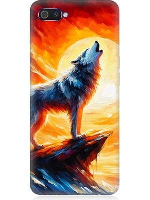 Realme C2 Uyumlu Kayalıkta Uluyan Kurt Yalnızlığı  Desenli Silikon Kılıf
