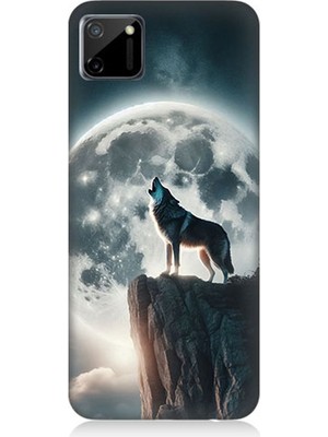 Realme C11 Uyumlu Dolunayda Uluyan Kurt  Desenli Silikon Kılıf