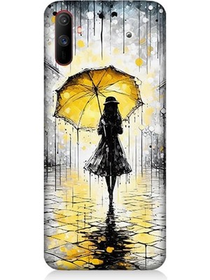 Realme C3 Uyumlu Yağmurda Sarı Şemsiye Altında  Desenli Silikon Kılıf
