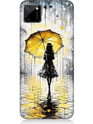 Realme C11 Uyumlu Yağmurda Sarı Şemsiye Altında  Desenli Silikon Kılıf