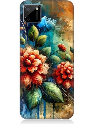 Realme C11 Uyumlu Kırmızı Çiçek ve Tomurcuklar  Desenli Silikon Kılıf