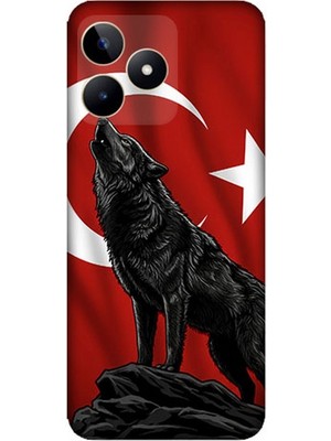 Realme C53 Uyumlu Ay Yıldızlı Uluyan Kurt  Desenli Silikon Kılıf