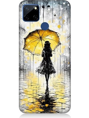 Realme C12 Uyumlu Yağmurda Sarı Şemsiye Altında  Desenli Silikon Kılıf