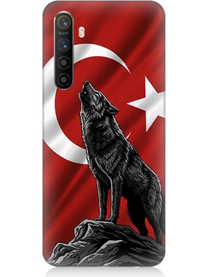 Realme Xt Uyumlu Bayrak Önünde Uluyan Kurt  Desenli Silikon Kılıf