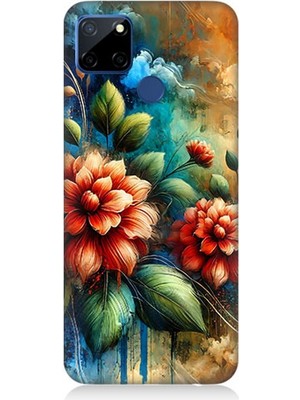Realme C12 Uyumlu Kırmızı Çiçek ve Tomurcuklar  Desenli Silikon Kılıf
