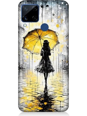 Realme C15 Uyumlu Yağmurda Sarı Şemsiye Altında  Desenli Silikon Kılıf