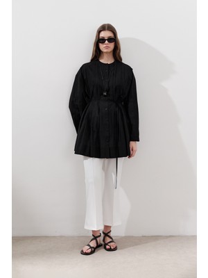 Nervürlü Geniş Kollu Tunik Siyah