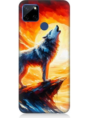 Realme C12 Uyumlu Kayalıkta Uluyan Kurt Yalnızlığı  Desenli Silikon Kılıf