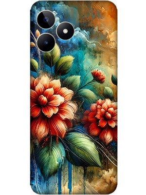 Realme C53 Uyumlu Kırmızı Çiçek ve Tomurcuklar  Desenli Silikon Kılıf