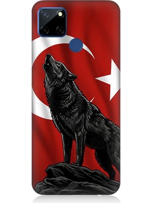 Realme C12 Uyumlu Ay Yıldızlı Uluyan Kurt  Desenli Silikon Kılıf