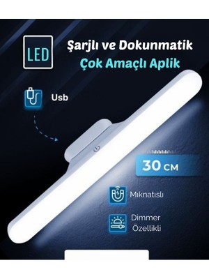 Dokunmatik LED USB Şarjlı Aplik Kablosuz Mıknatıslı Lamba 3 Farklı Işık Rengi