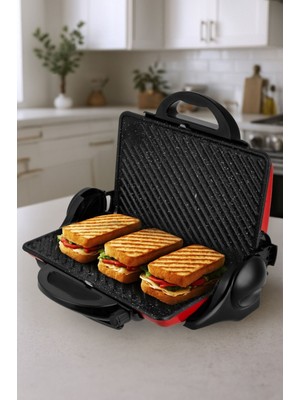 Awox Orion Tost Ve Izgara Makinesi 1800 W Döküm Plaka Kırmızı 180° Açılabilir Özellik