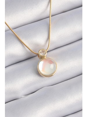 Toptan Bulurum 316L Çelik Gold Renk Beyaz Sedefli Vintage Kadın Kolye