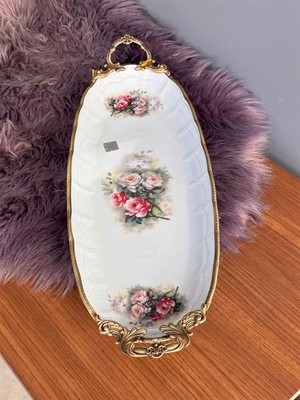 Antique Kulplu Oval Sunum Tabak 56CM