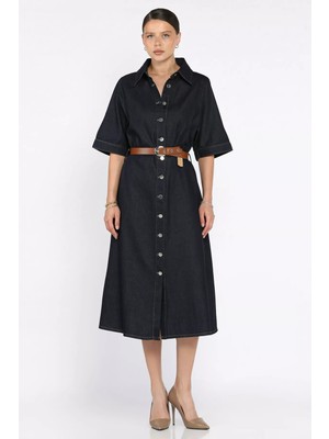 Kadın Kemerli Jean Kot Elbise P-00017586