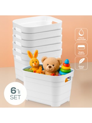 Vienev 5 Litre Beyaz Saklama Kutusu 6'lı Düz Tasarım ve Ergonomik Kullanım Alanları