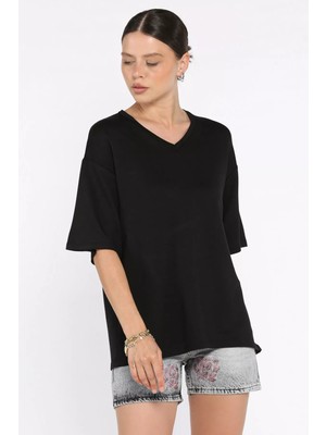 Kadın V Yaka Basic Tişört P-00017566